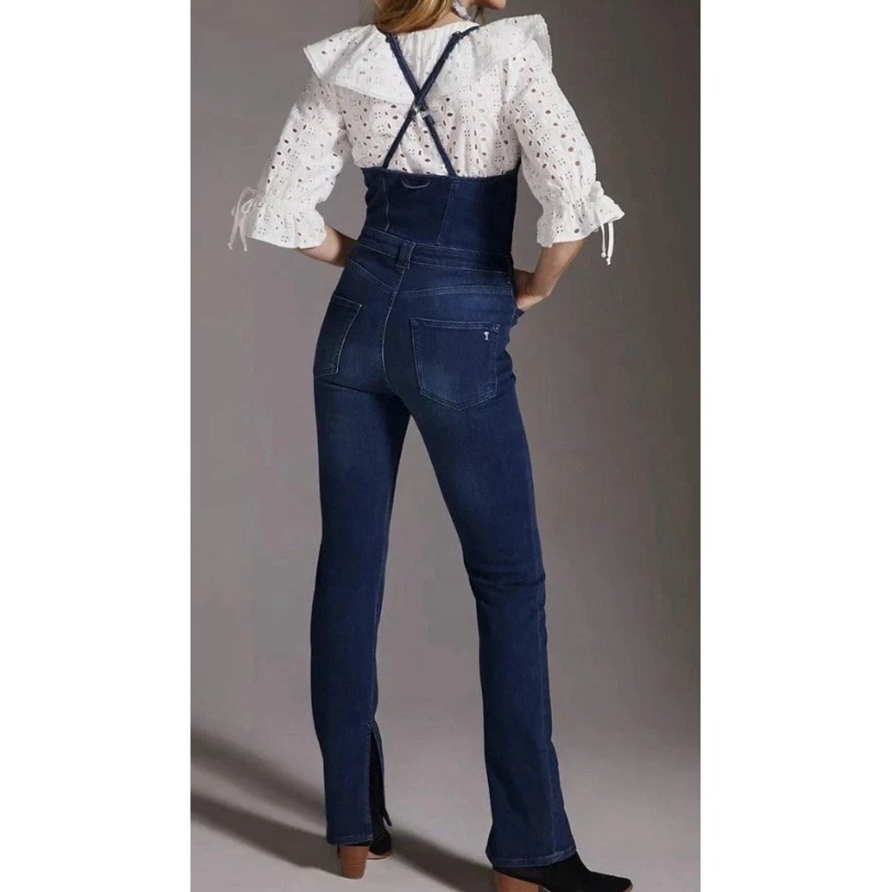 Anthropologie x Pilcro Blue Denim Button Front Overalls Size 31 Stretch Cotton - Picture 8 of 15